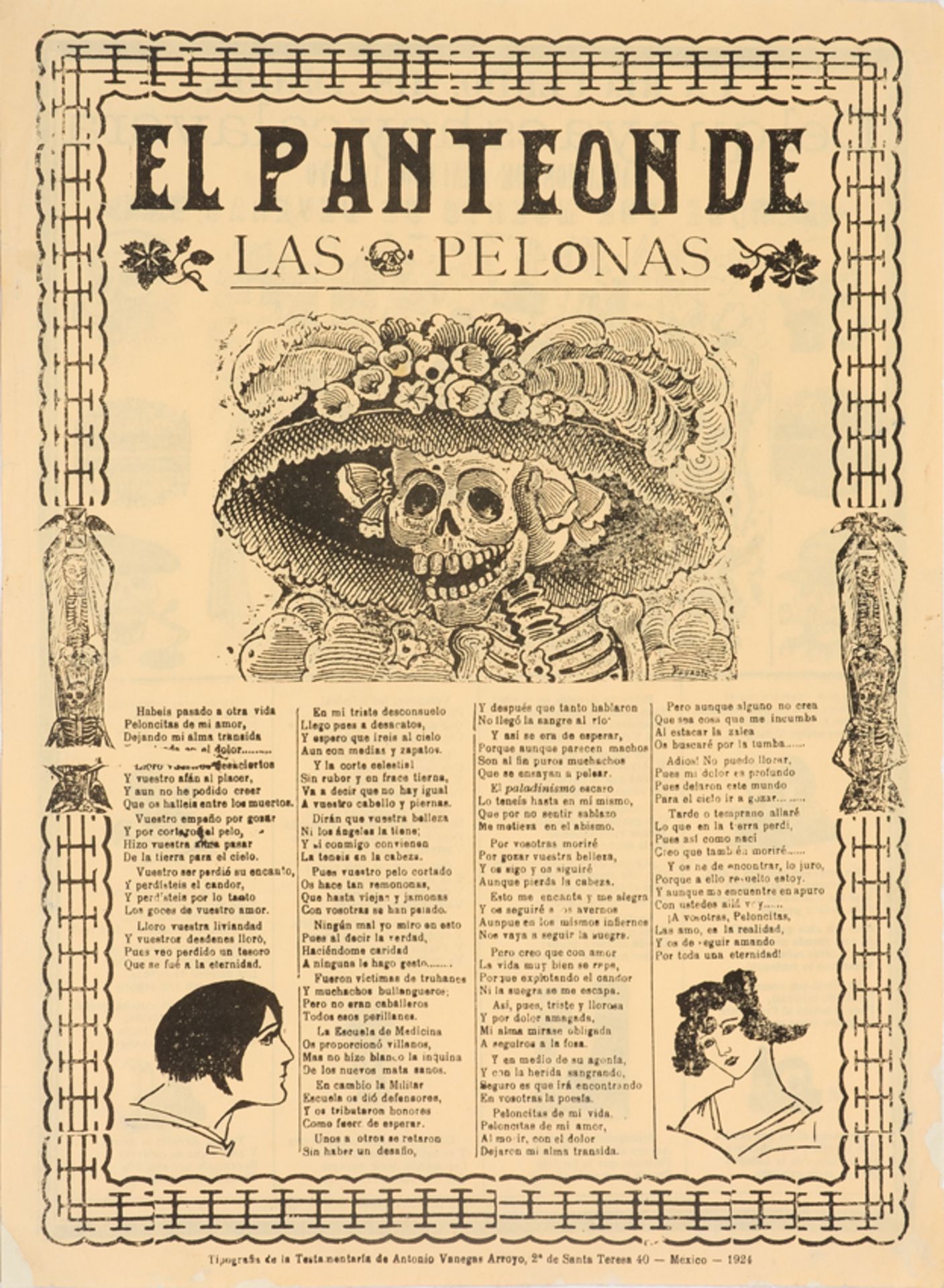 Calavera' (Skull), publication for the Día de Muertos – Day of the Dead. Engraving on paper. Mexico.