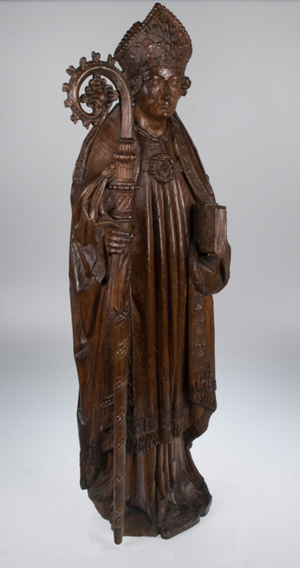 "Bishop Saint". Hispanic-Flemish. Anonymous. Circa 1500. - Image 7 of 8