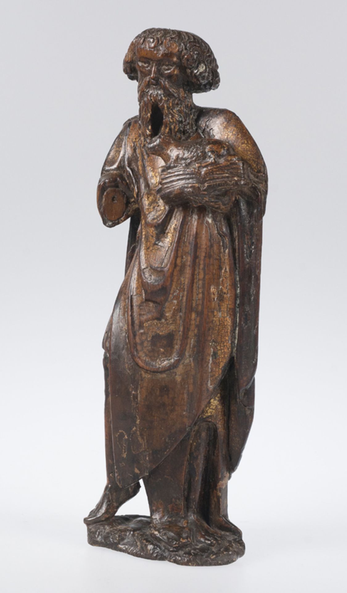 "Saint John the Baptist" Carved oak wood sculpture with gilt residue. Mechelen. Belgium. Circa 1500. - Image 3 of 5