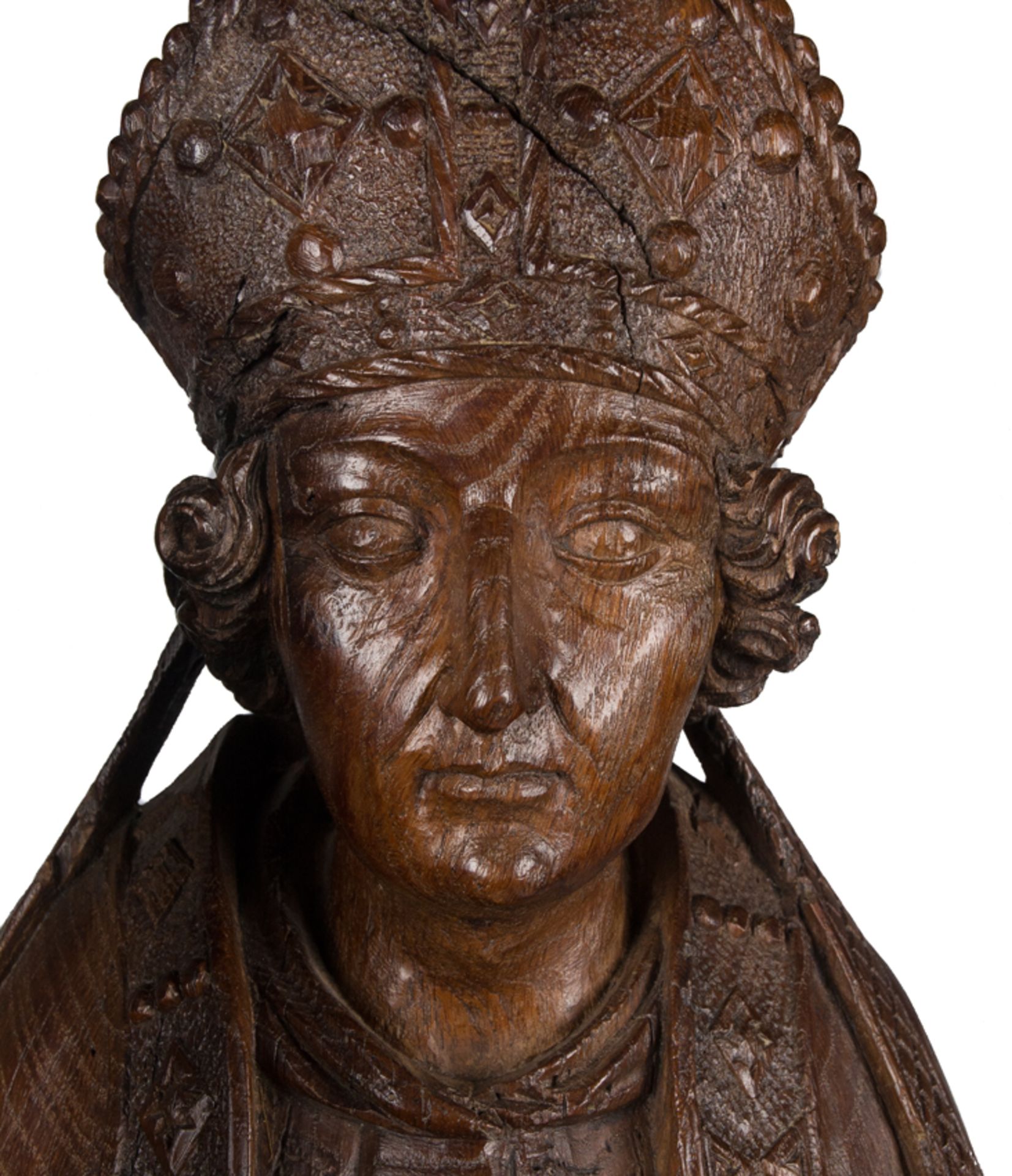 "Bishop Saint". Hispanic-Flemish. Anonymous. Circa 1500. - Image 3 of 8