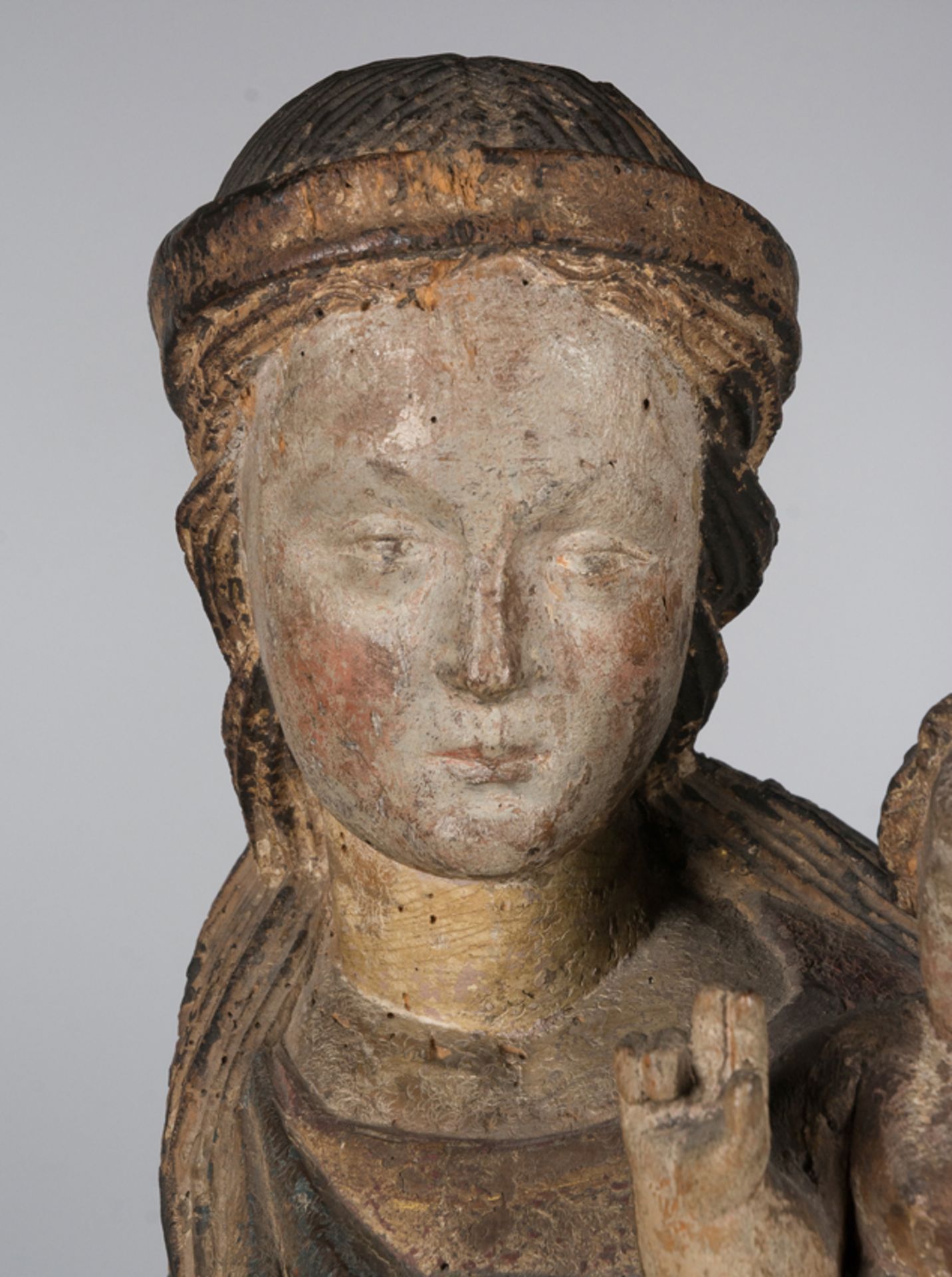 "Madonna and Child". Carved and polychromed wooden sculpture. France. Gothic. 14th century. - Image 6 of 6