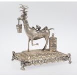 Chased, cast silver censer in the shape of a deer. New-Hispanic work. High Peru.Late 18th century.