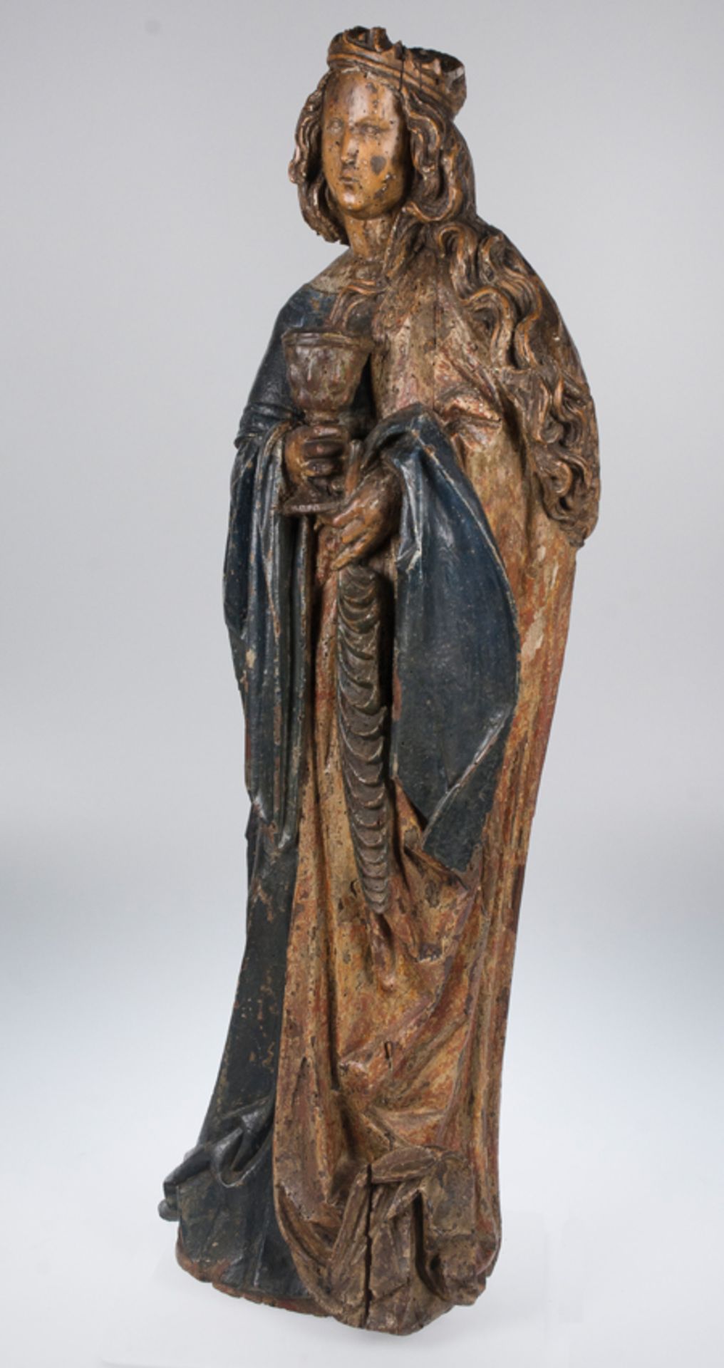 "Saint Margaret ". Carved and polychromed wooden sculpture. Germany. Gothic. 15th century. - Image 3 of 6