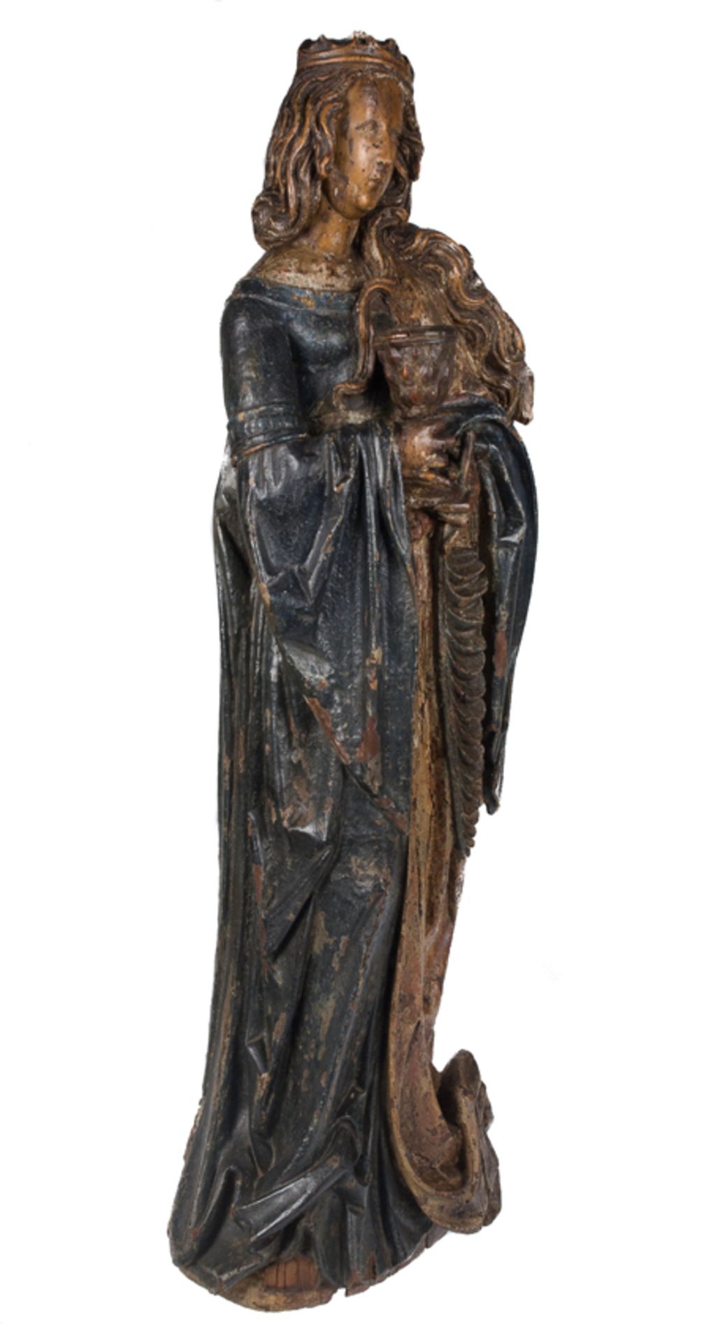 "Saint Margaret ". Carved and polychromed wooden sculpture. Germany. Gothic. 15th century. - Image 2 of 6