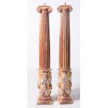 Pair of carved, gilded and polychromed wooden columns with human characters. Castilian School. Renai