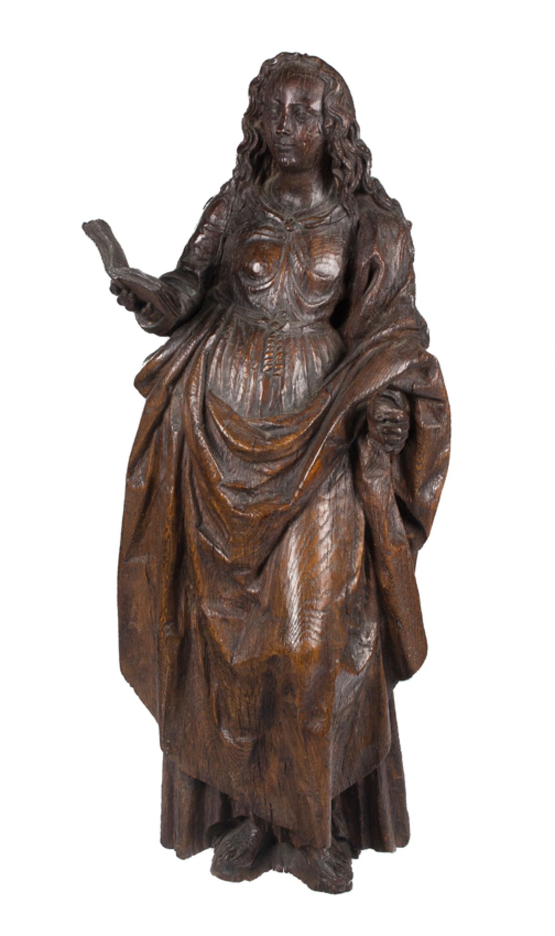 "Saint Barbara". Carved, wooden sculpture. Flemish School. 15th - 16th century.