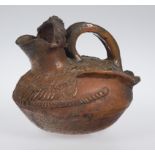 Fired and patinated clay kettle. Colonial work. Mexico. 18th century.