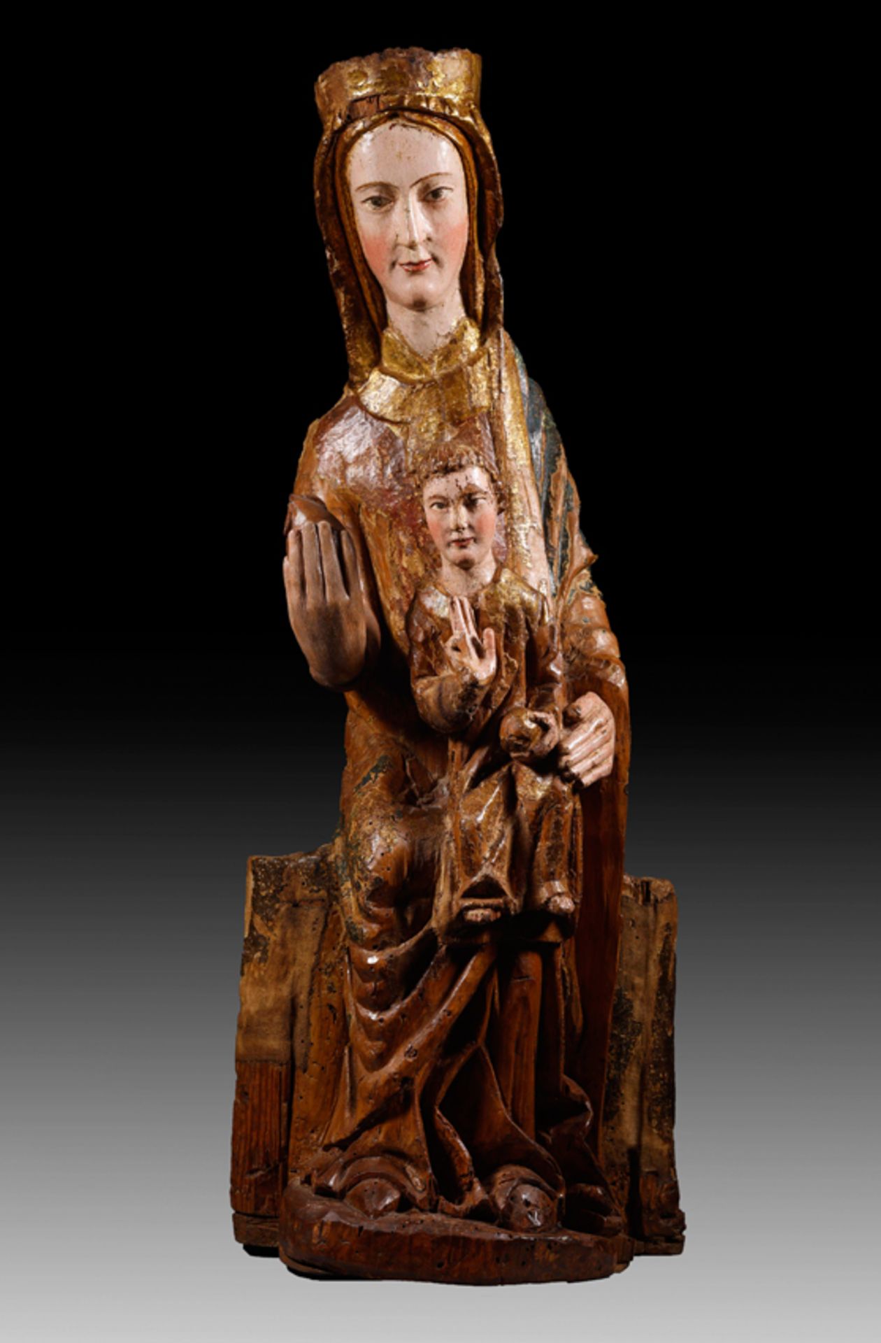 "Seat of Wisdom, Sedes Sapientae". Carved, gilded and polychromed wooden sculpture. Anonymous Castil - Image 2 of 6
