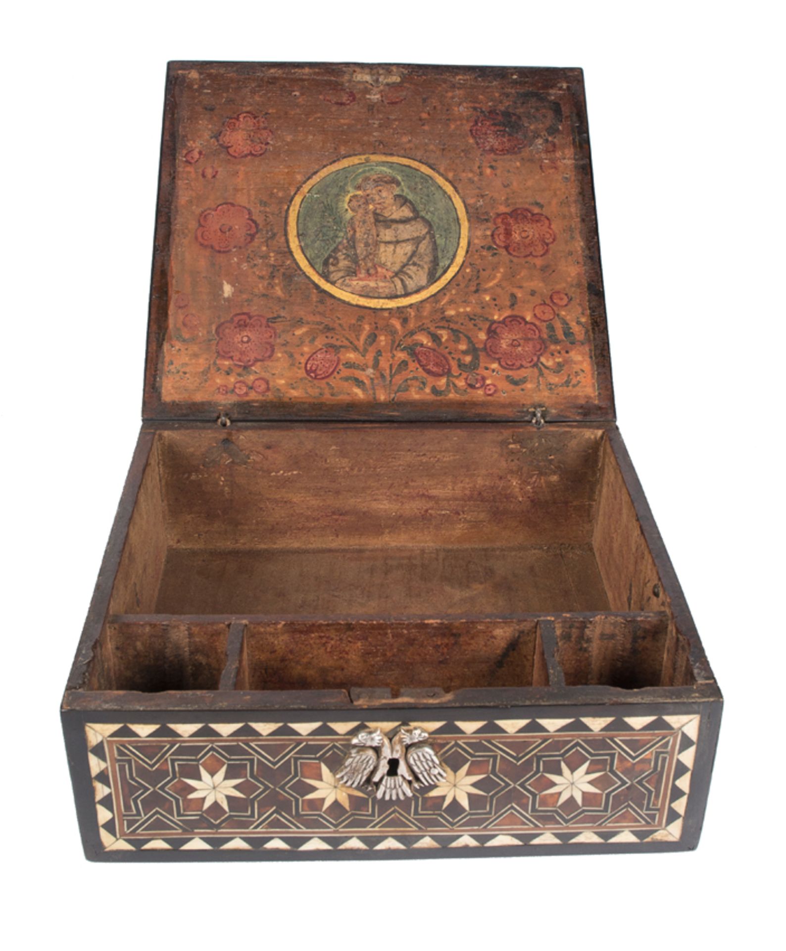 Cedarwood box covered in tortoiseshell, bone and ebony plaques. Colonial workshop. Mexico. 18th cen - Bild 2 aus 9