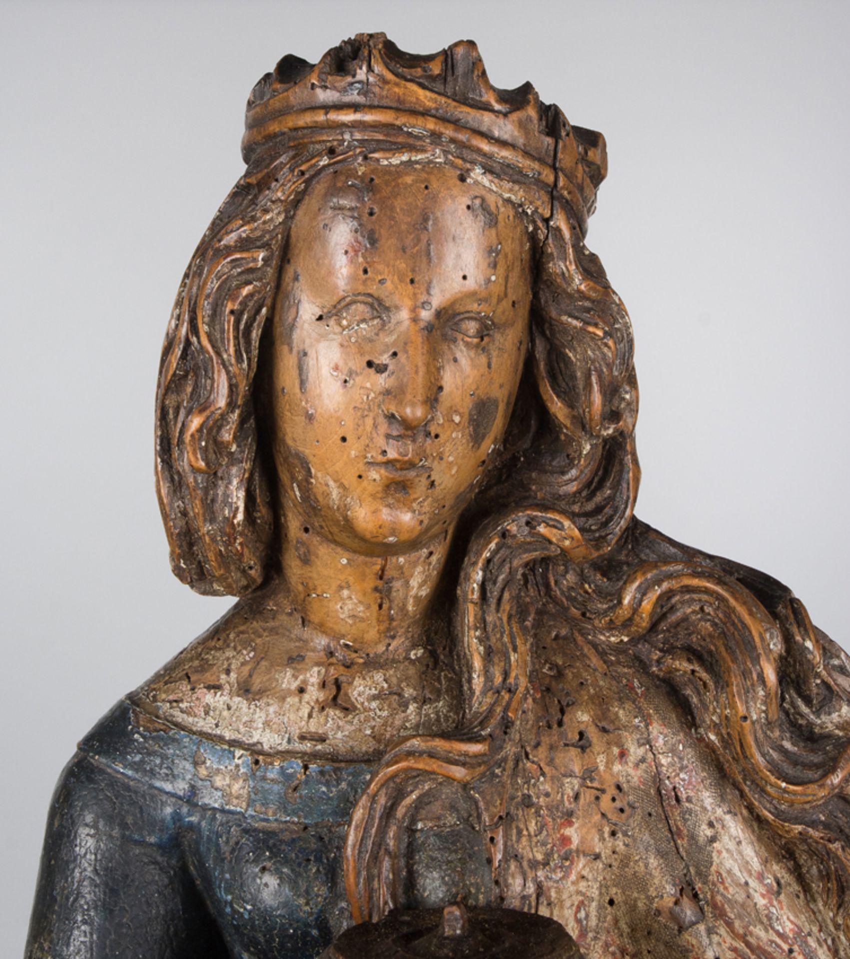 "Saint Margaret ". Carved and polychromed wooden sculpture. Germany. Gothic. 15th century. - Image 4 of 6