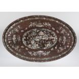 Carved wooden tray with mother-of-pearl incrustations. China. 20th century.