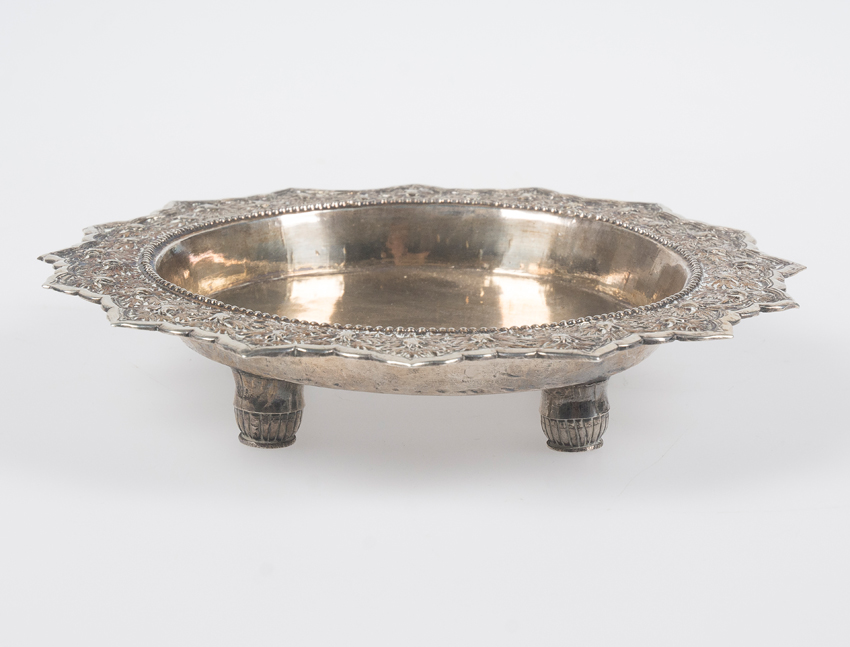 Embossed silver serving tray. Possibly China. 19th - 20th century.