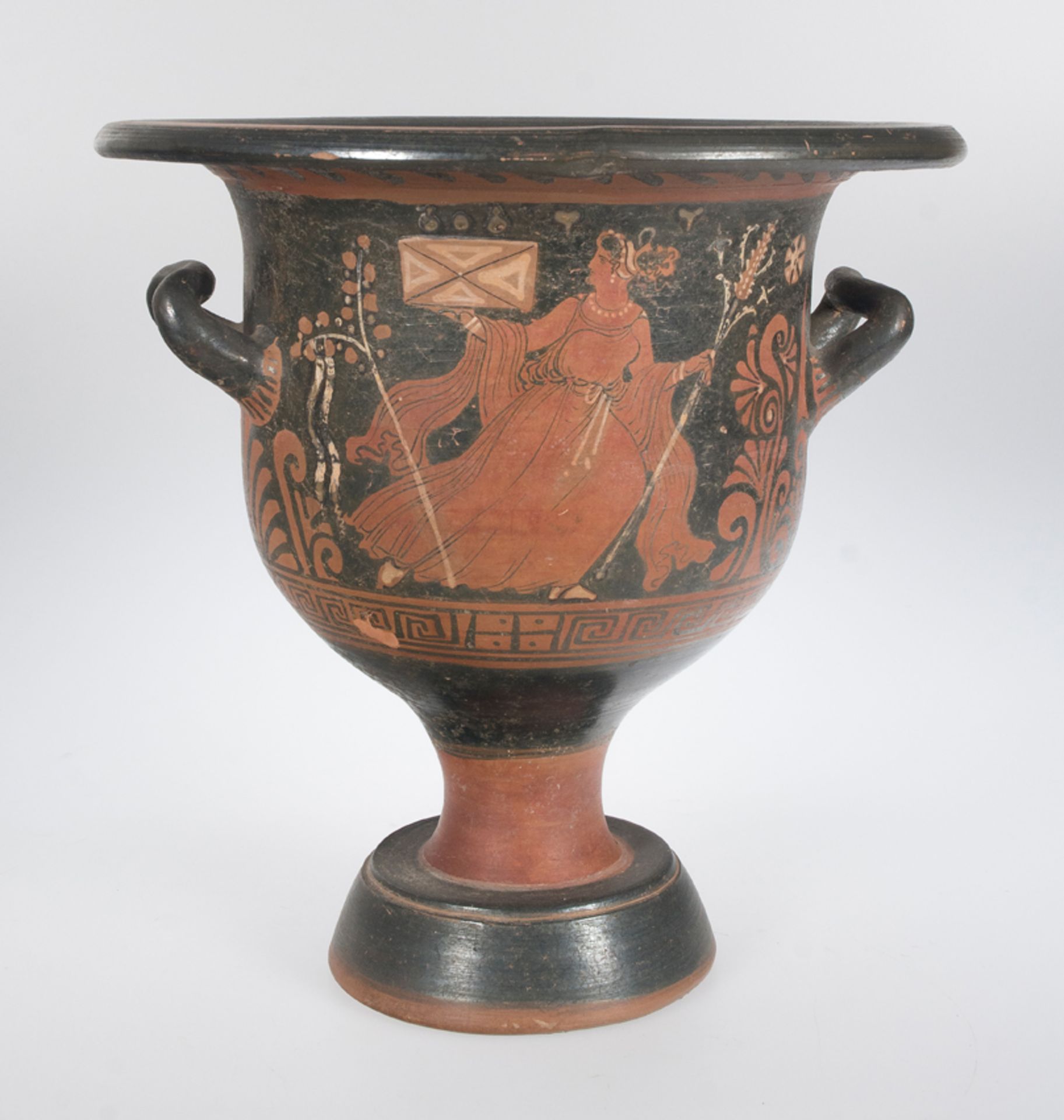 Pottery krater with red figures on a black background. Greece. 4th century B.C.