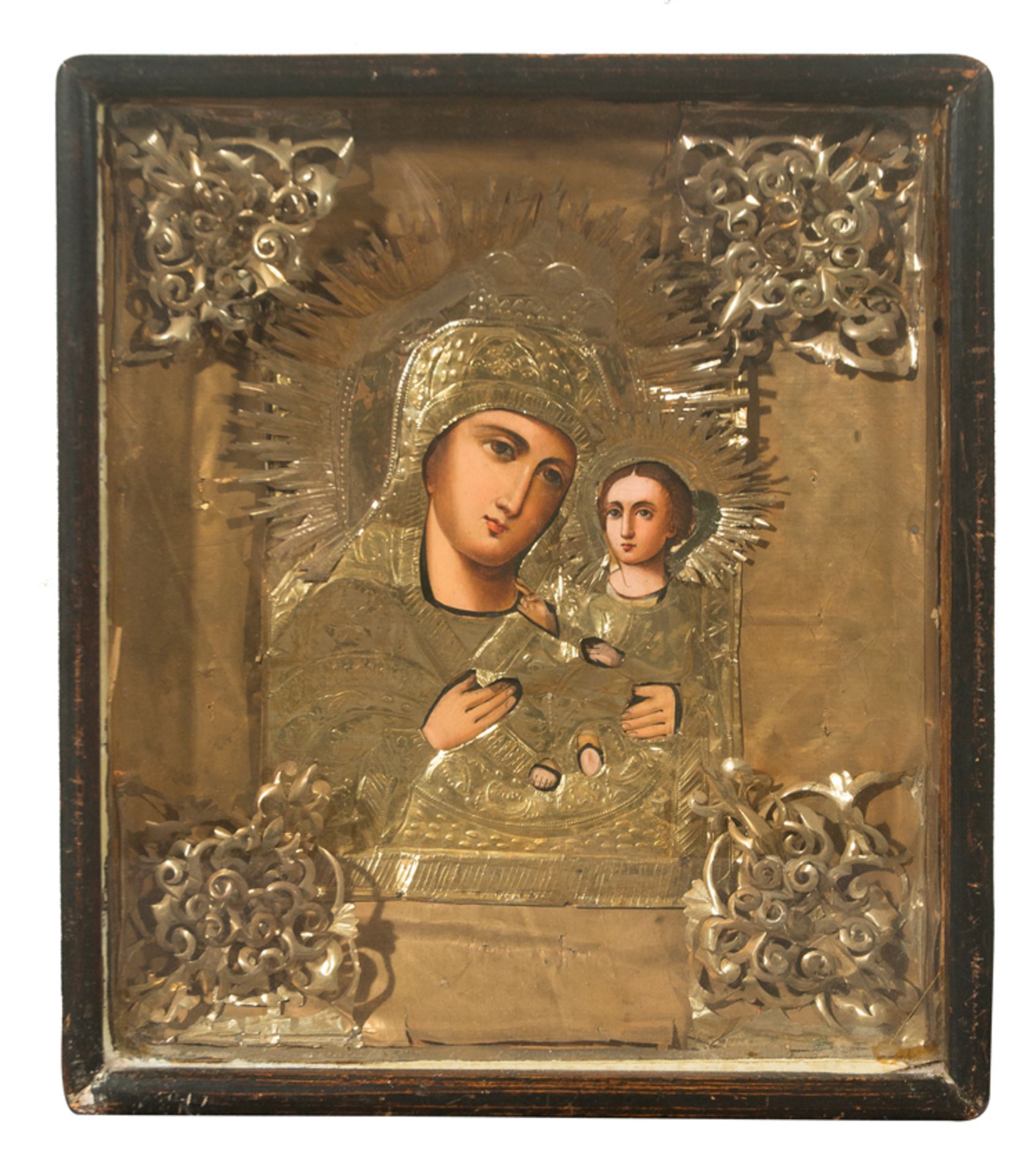 Icon. Gilded silver and oil on wood. Romania - Ukraine. 19th century.