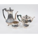 Marked sterling silver tea and coffee set. England. Art Deco.Circa 1920. Goldsmiths & Silver