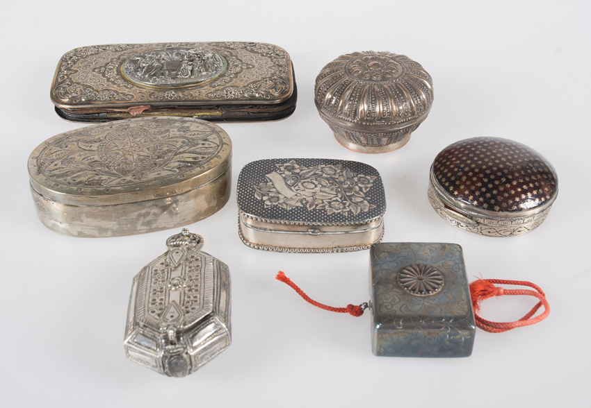 Set of seven little silver boxes. 19th. - 20th. Century.