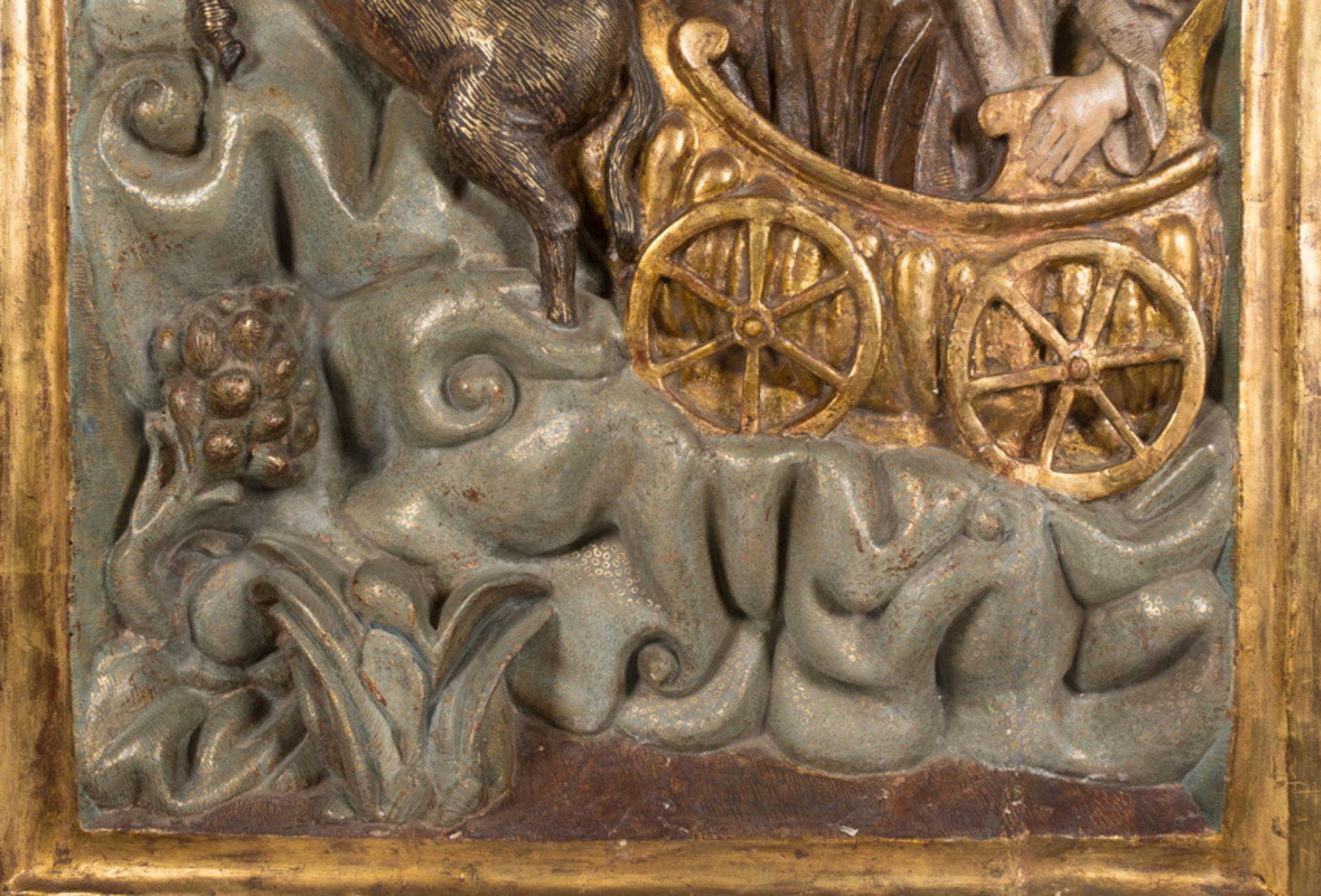 "Vision of Saint Francis in the flaming chariot". Carved, gilded and polychromed wooden relief. Col - Bild 5 aus 9