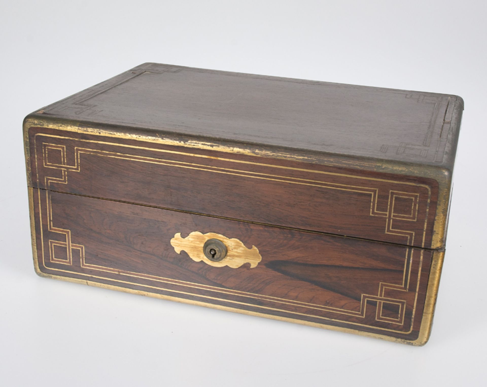 Wooden box with tin marquetry. Late 19th century.
