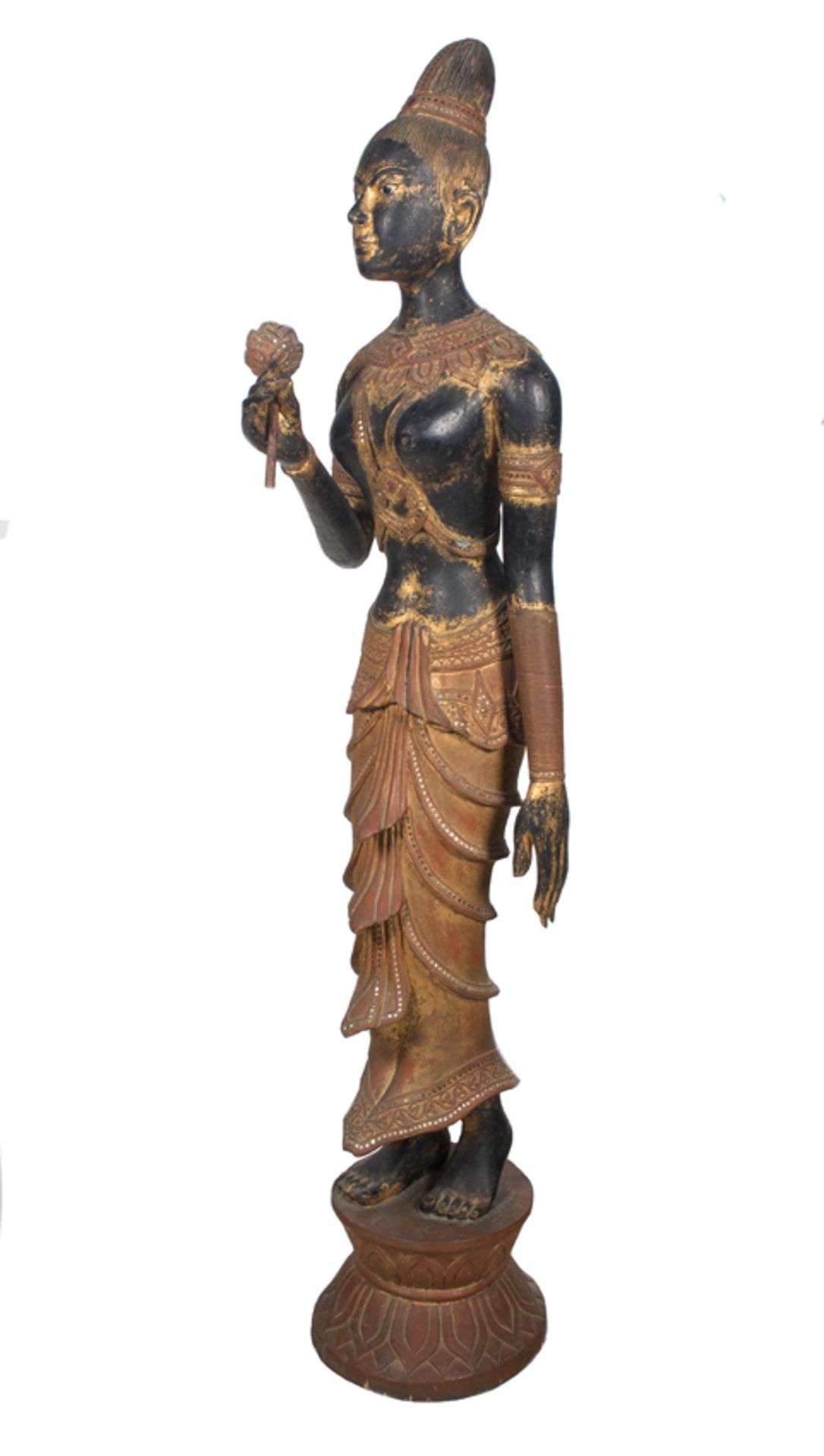 "Woman with flower". Carved and gilded wooden sculpture. Thailand. Mid 20th century. - Image 7 of 10