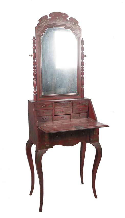 Lacquered wooden lady’s desk with chinoiserie decoration. Early 20th century. - Bild 3 aus 8