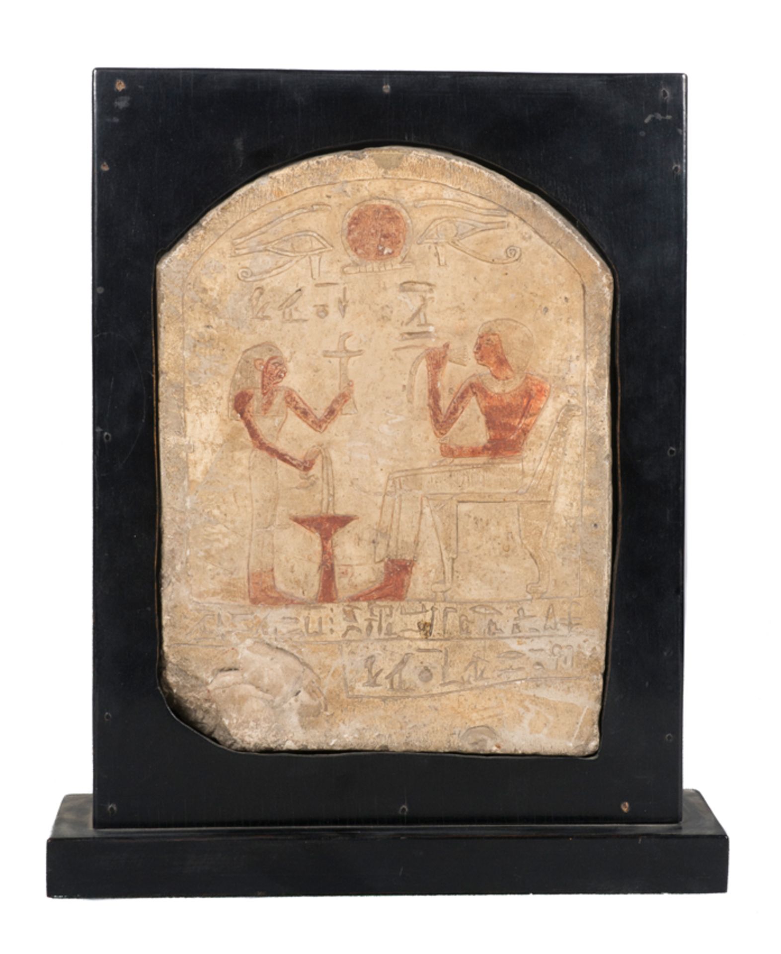 Limestone funerary stele which has been polychromed at a later date. New Kingdom of Egypt.