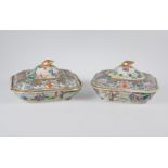 Pair of dishes with porcelain lids. Canton. China. 19th century.