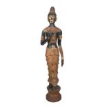 "Woman with flower". Carved and gilded wooden sculpture. Thailand. Mid 20th century.