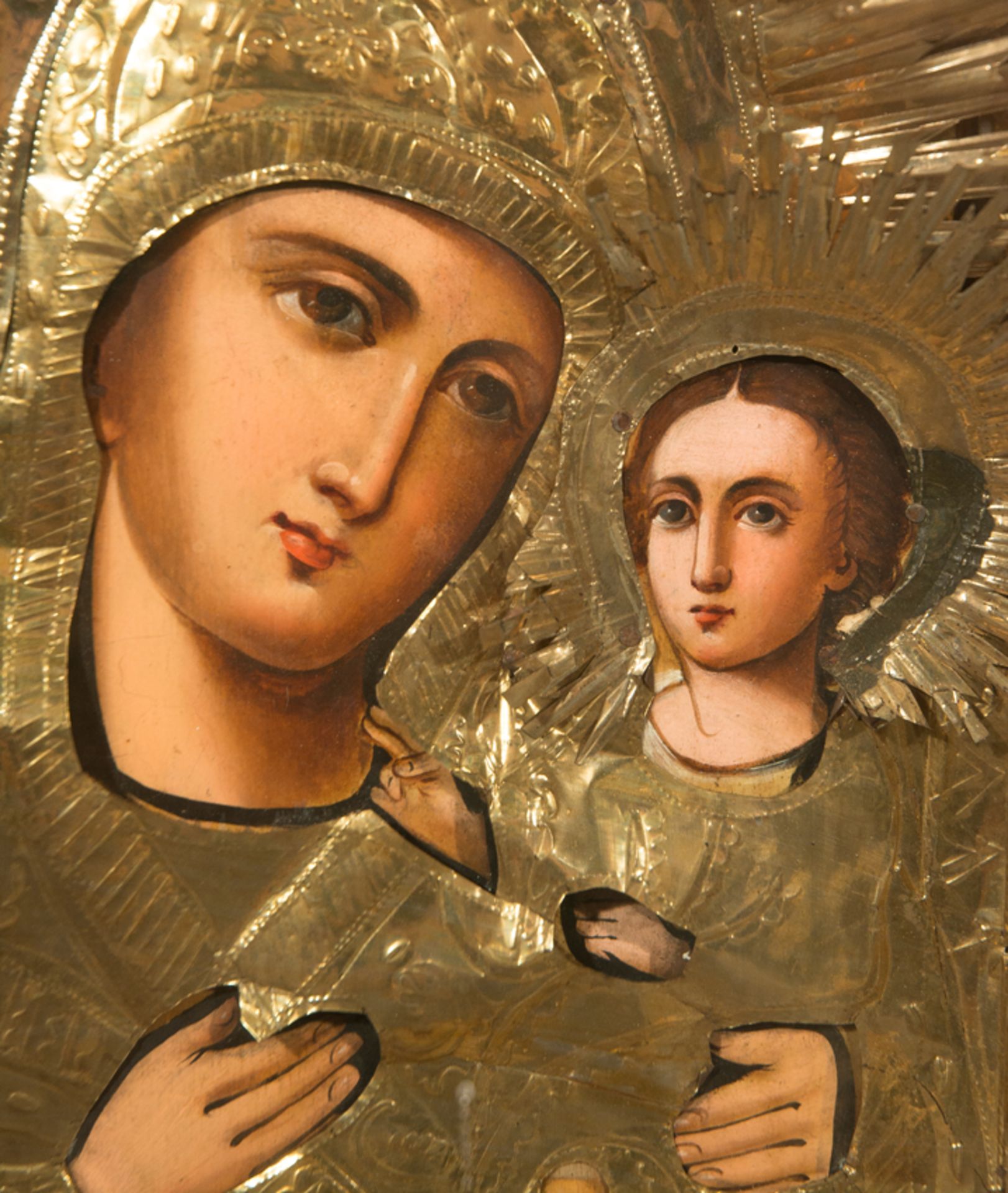 Icon. Gilded silver and oil on wood. Romania - Ukraine. 19th century. - Image 3 of 6