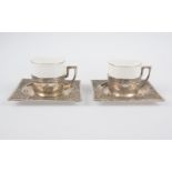 Pair of "mancerinas", a silver and opaline cups. Barcelona. Marked Masriera and LBB.