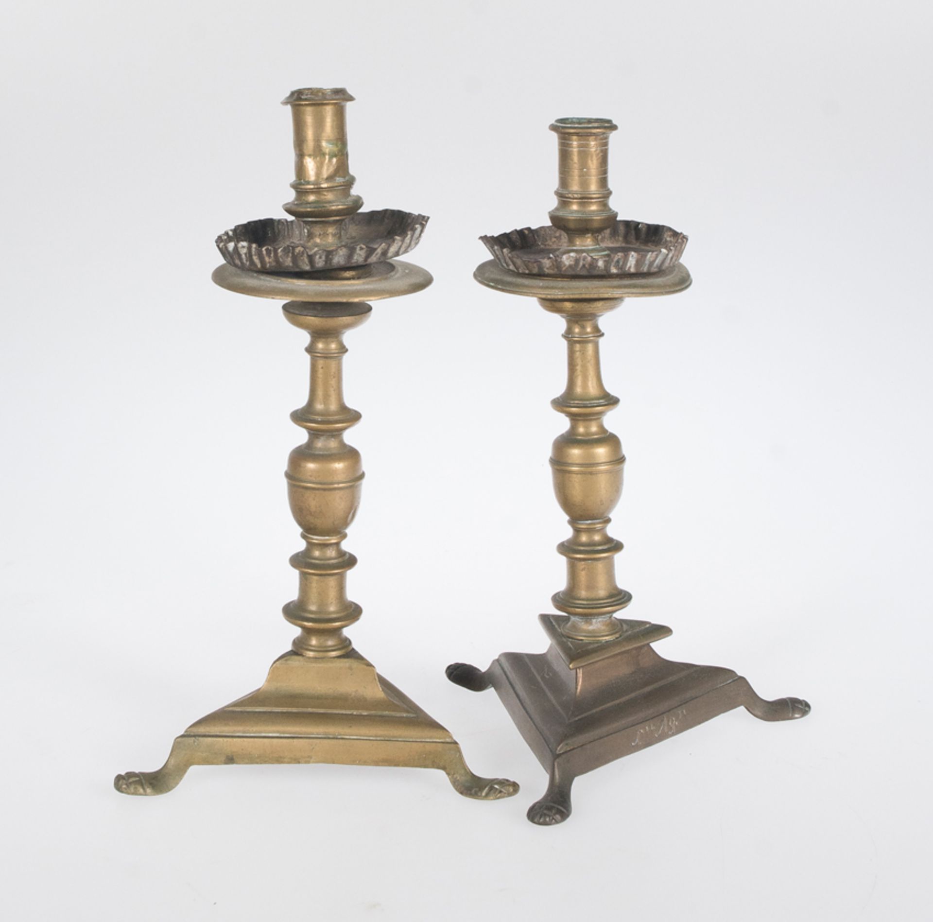 Pair of tin candlesticks. 19th century. - Image 3 of 4
