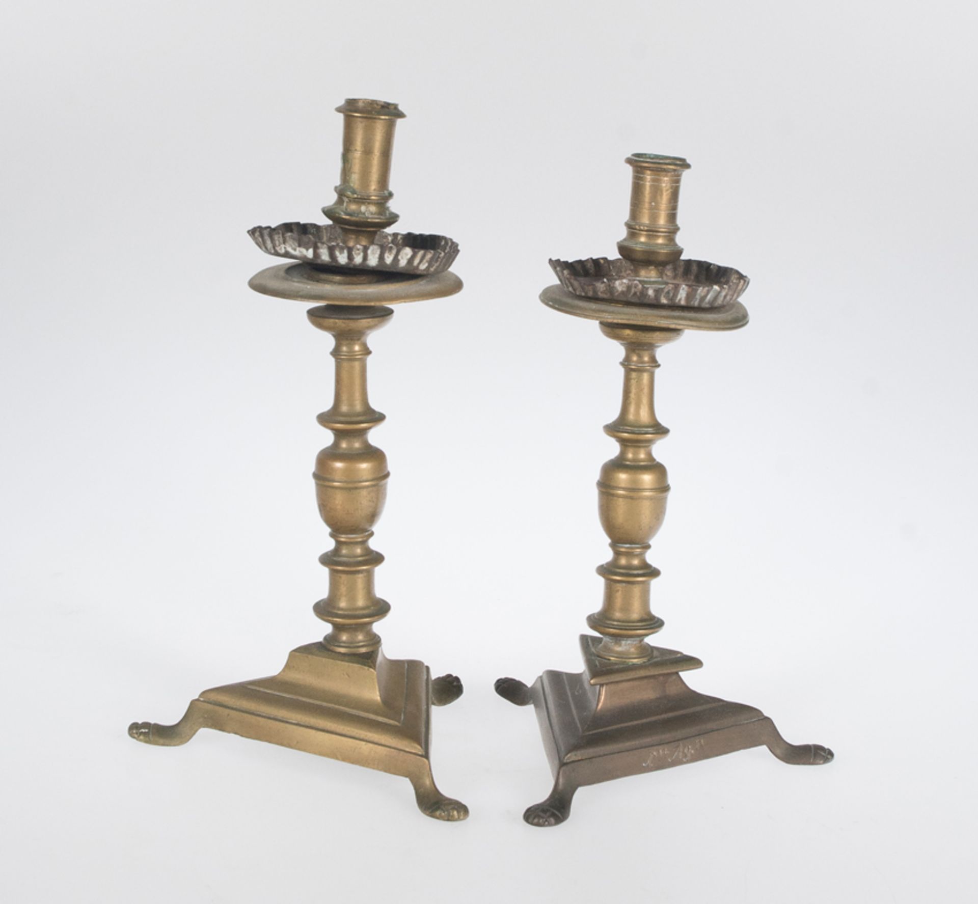 Pair of tin candlesticks. 19th century.