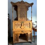 Writing desk in carved fruitwood. Art Nouveau. Circa 1900.