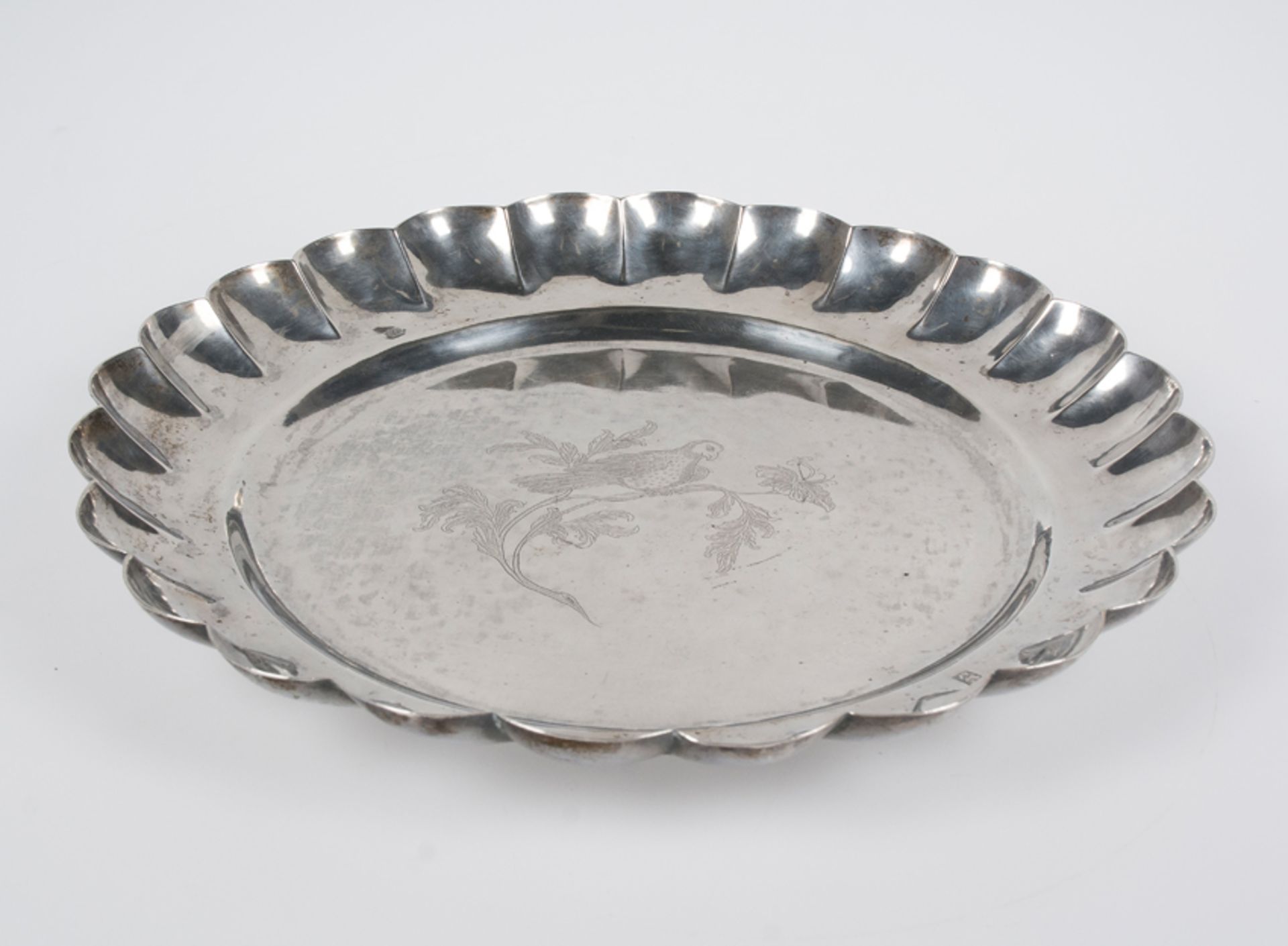 Large silver plate. Colonial work. Possibly Guatemala or Leon, Nicaragua. 18th century.