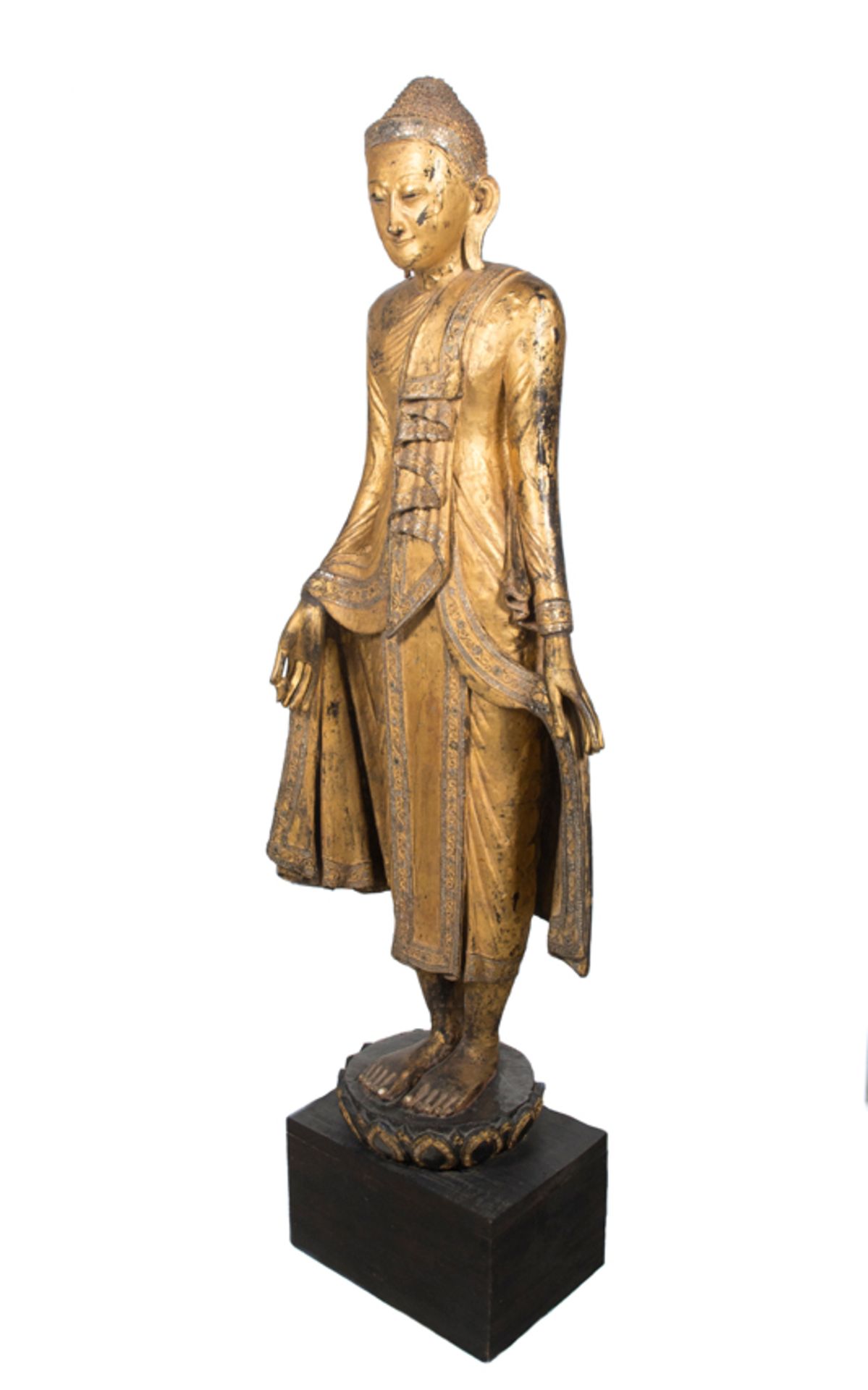 Buddha. Carved and gilded wooden figure. Burma. 19th century. - Image 4 of 5