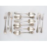 Set of six forks and six spoons. Silver. Marked Minerva. France. 19th century.