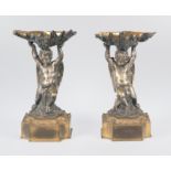 "Angels". Pair of silvered and gilded bronze sculptures. Early 20th century.