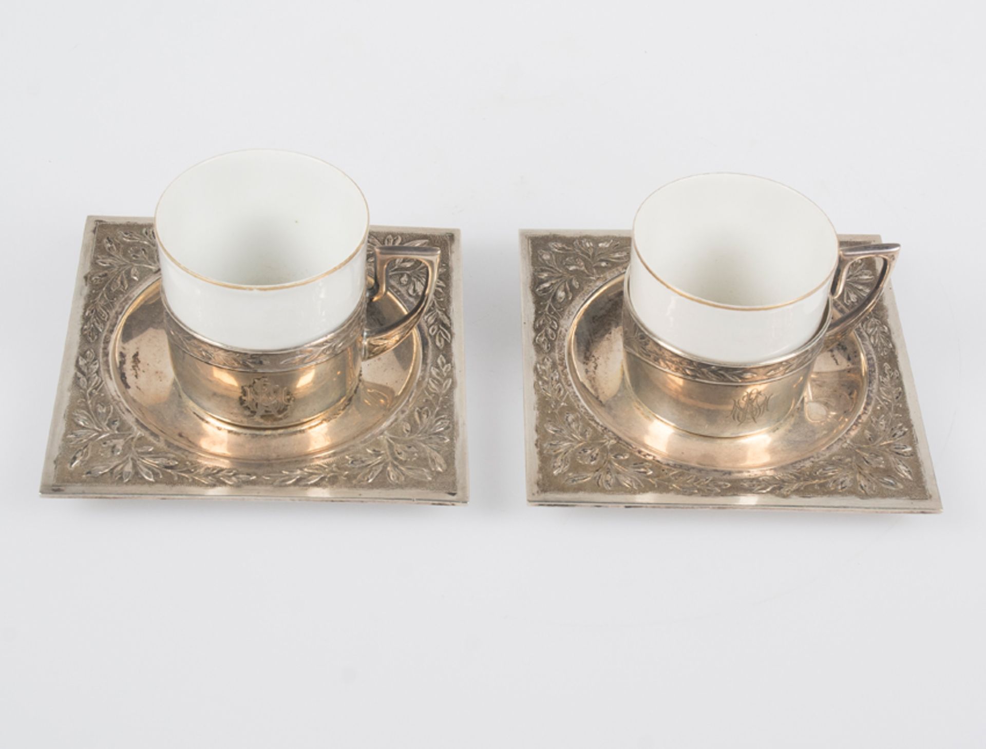 Pair of "mancerinas", a silver and opaline cups. Barcelona. Marked Masriera and LBB. - Image 4 of 10