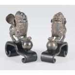 Pair of silver lions. China. 19th century.