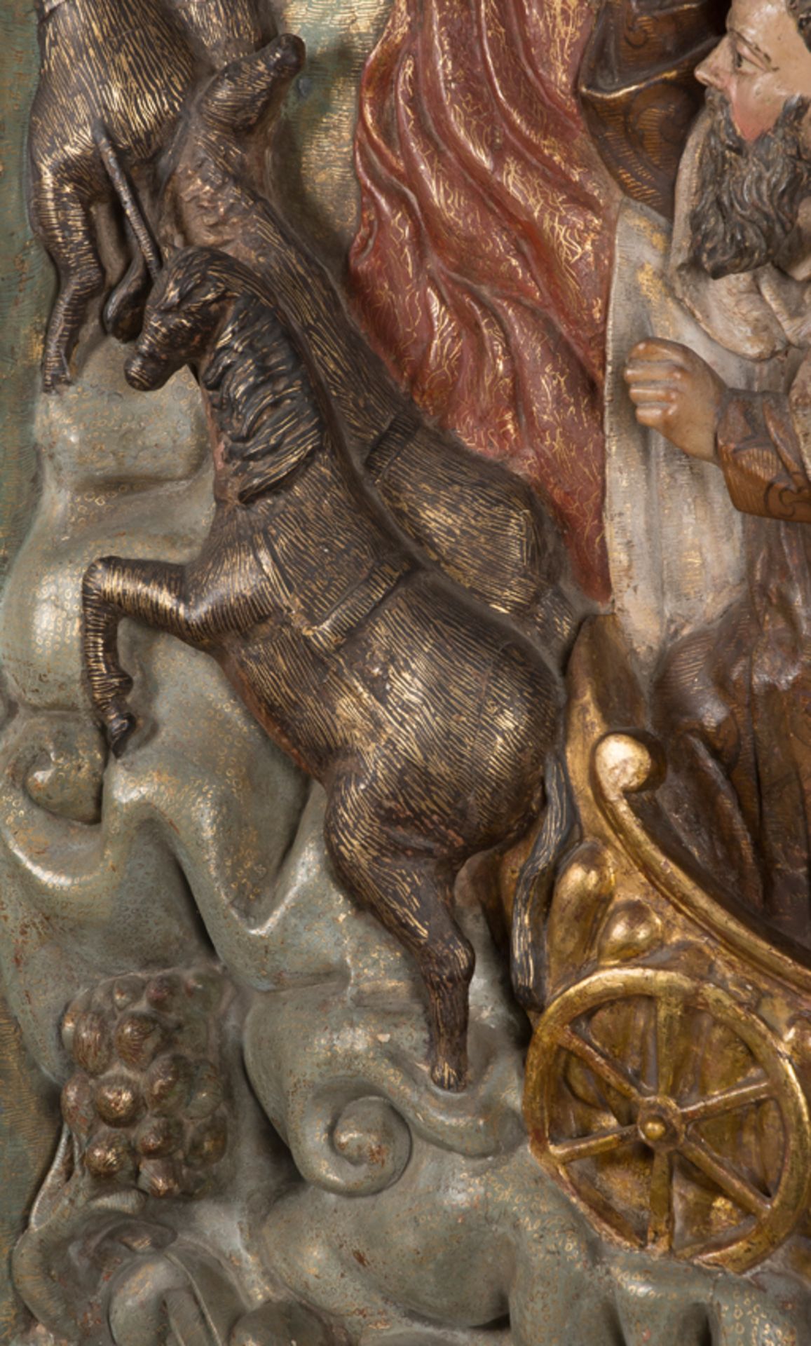 "Vision of Saint Francis in the flaming chariot". Carved, gilded and polychromed wooden relief. Col - Image 6 of 9