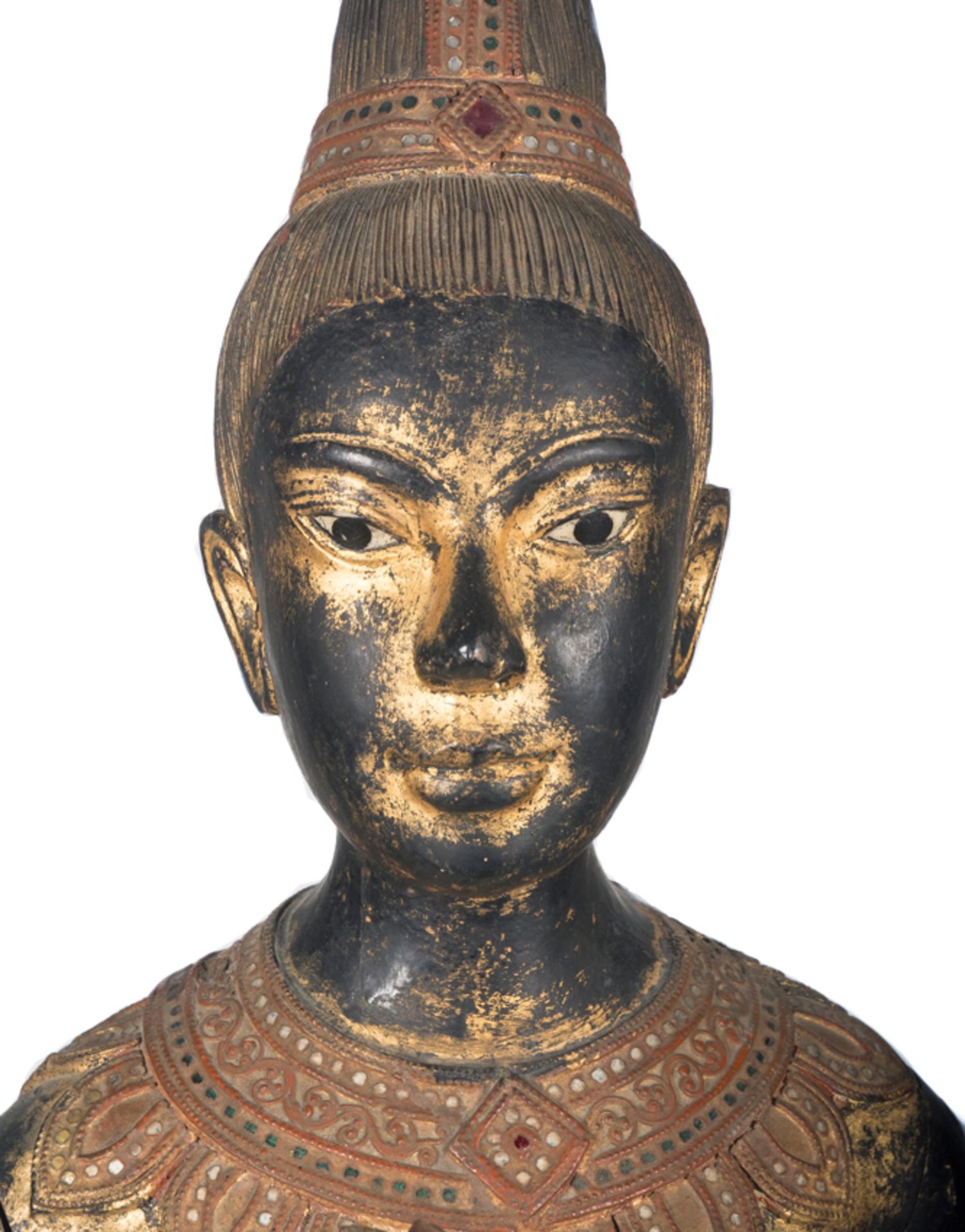 "Woman with flower". Carved and gilded wooden sculpture. Thailand. Mid 20th century. - Image 3 of 10