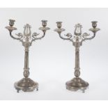 Pair of double silver candlesticks. Circa 1900.