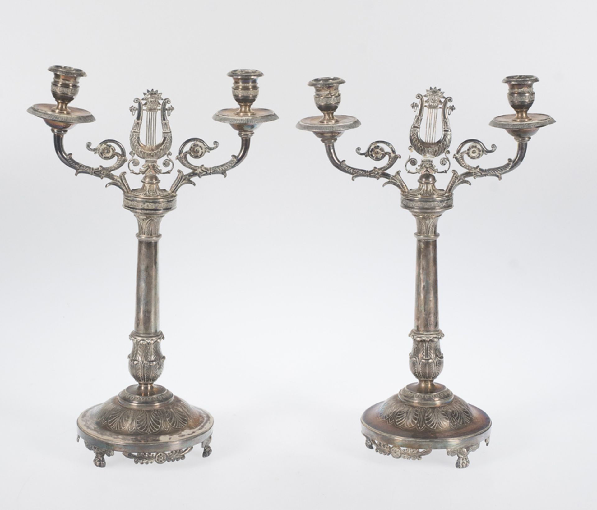 Pair of double silver candlesticks. Circa 1900.