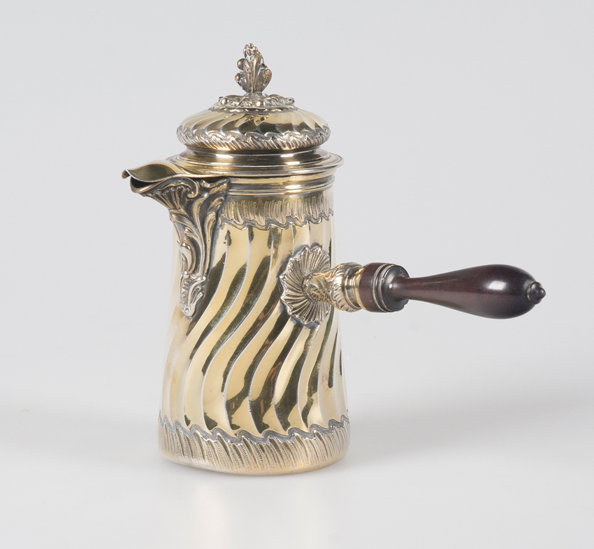 Silver vermeil chocolate pot. Marked "Boin Taburet a Paris, G.Boin and with the Minerva mark". Franc