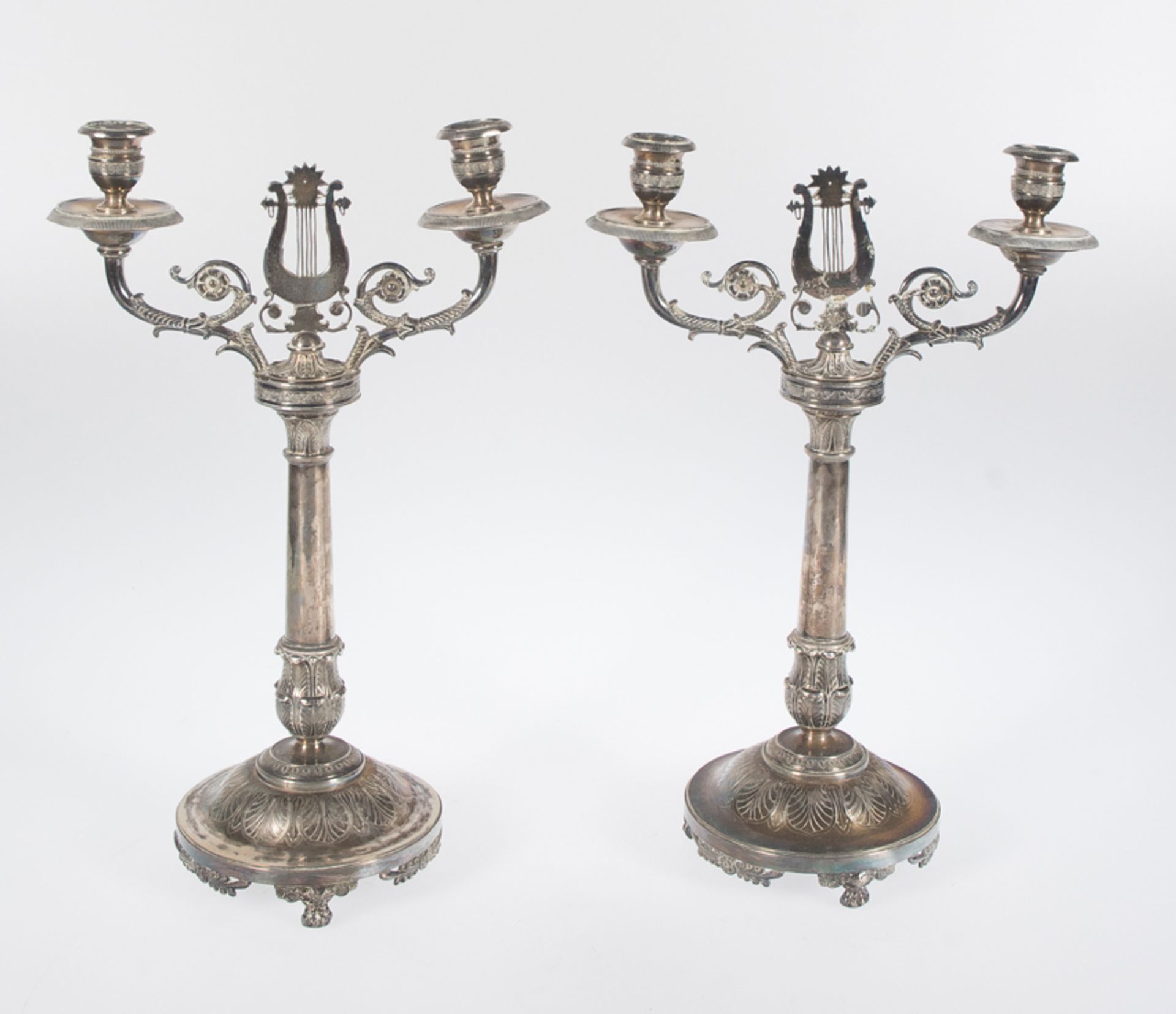 Pair of double silver candlesticks. Circa 1900. - Image 3 of 4