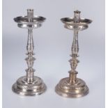Pair of embossed silver candlesticks. Spain. 18th century.