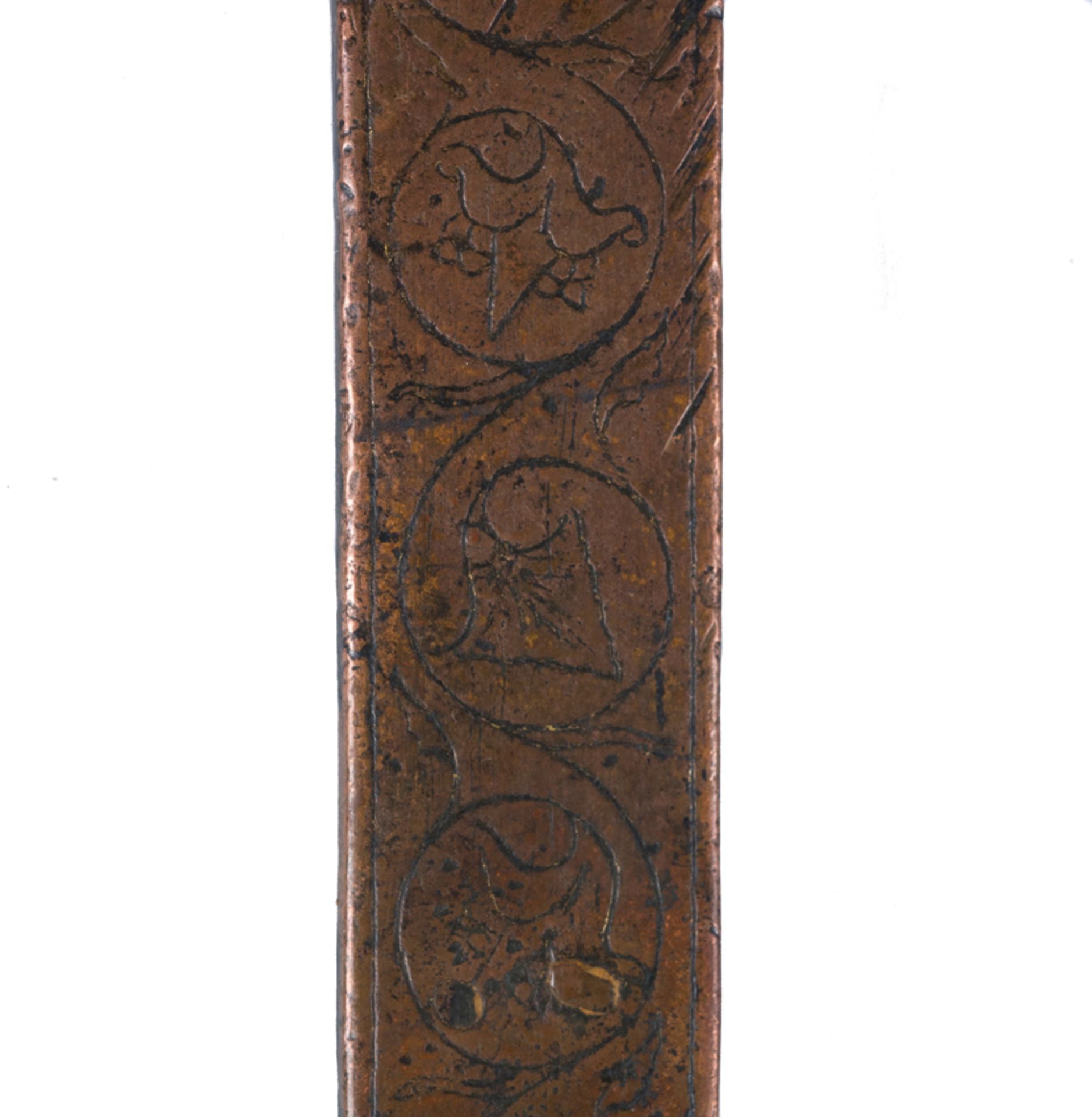 Magnificent cross with Christ alive, in copper with traces of gilding, chiselled and decorated with - Bild 12 aus 14