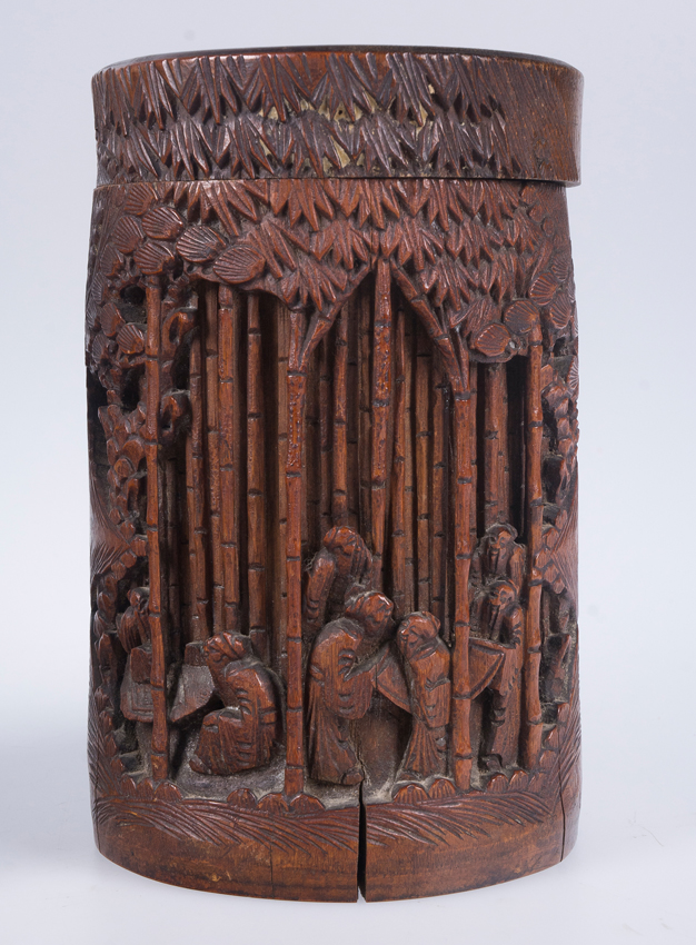 Pair of carved wooden jars for paintbrushes. China.19th century. - Image 3 of 6