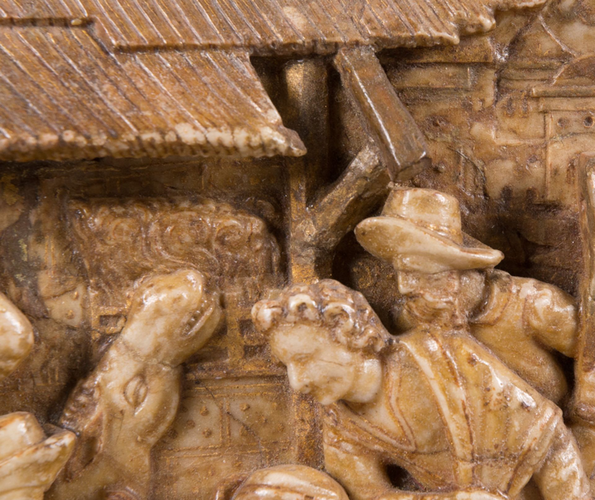 "The adoration of the shepherds". Alabaster relief with gild residue. Flemish School. 16th century. - Image 7 of 9