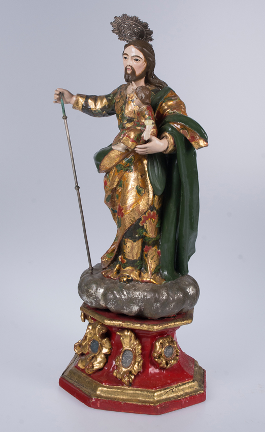 Carved, polychromed, gilded and silvered wooden sculpture. Colonial School. 18th century. - Image 5 of 11