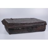 Wooden suitcase covered in embossed leather with iron fittings. Colonial. Peru. 18th century.